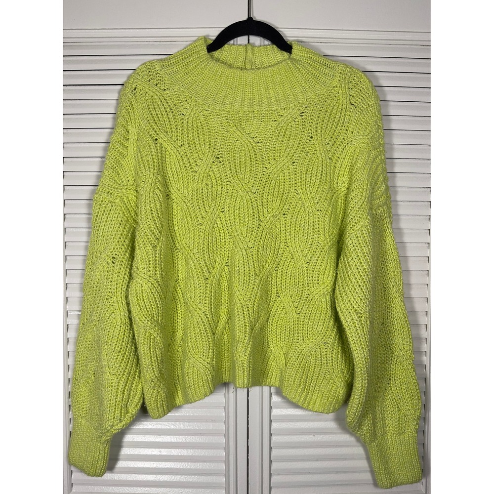 American Eagle Lime Chunky Cable Knit Mock Neck Vibrant Pullover Sweater Size XL